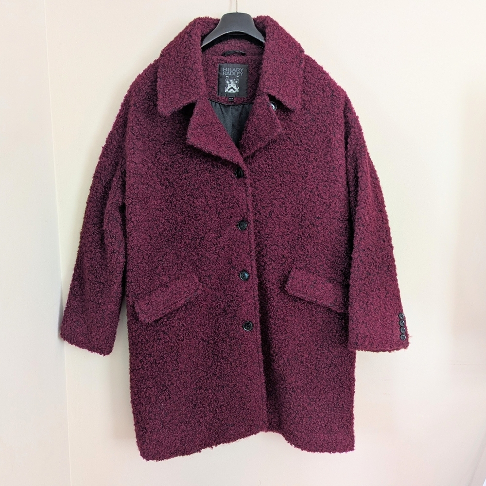 Hilary Radley Overcoat Women's Size XL  Wool Blend Burgundy Textured Boucle